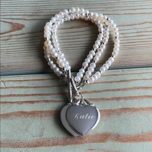 Elegant Silver Heart Charm Pearl Bracelet
